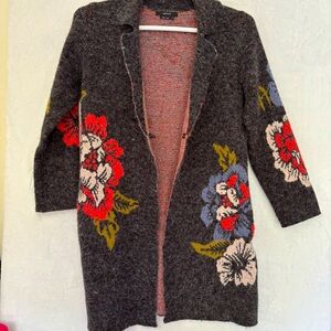 Vertigo Dark Gray Floral Cardigan Sweater Coat Oversized Size Small